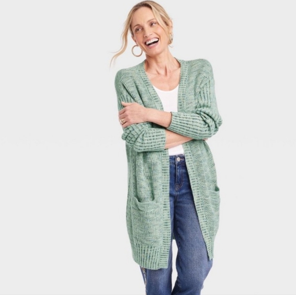 Knox Rose Mint Green Open-Front Chunky Knit Cardigan